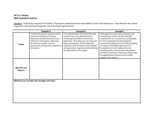 AP U.S. History DBQ Evaluation Activity - Staff.fcps.net