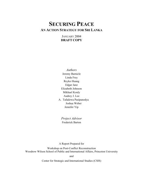 securing peace an action strategy for sri lanka - Woodrow Wilson ...