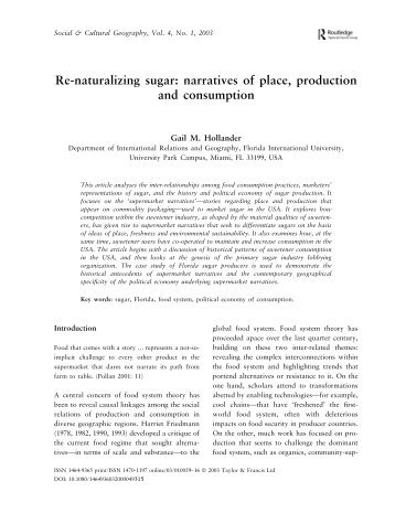 Re-naturalizing sugar: narratives of place, production and ...