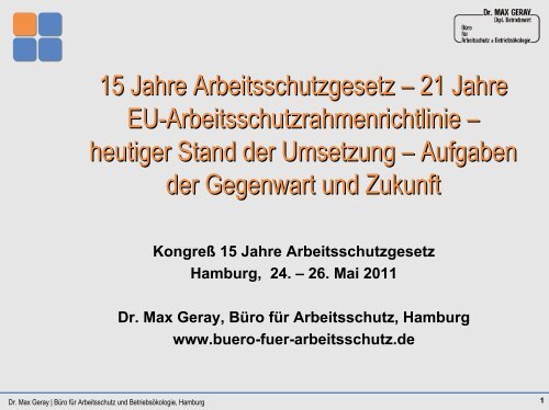 Dr. Max Geray | Büro für Arbeitsschutz und Betriebsökologie