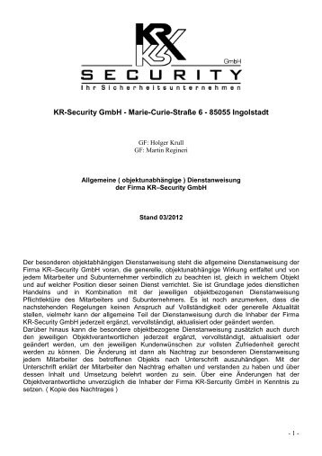 Allgemeine Dienstanweisung KR-Security GmbH