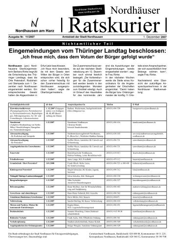Amtsblatt „Nordhäuser Ratskurier“ Nr. 2007/11 - Stadt Nordhausen