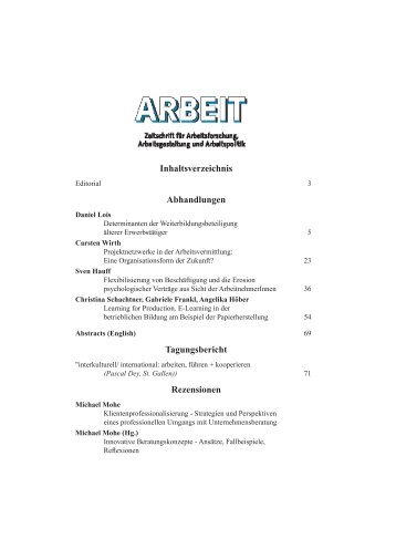 Inhaltsverzeichnis Abhandlungen Tagungsbericht ... - Zeitschrift Arbeit
