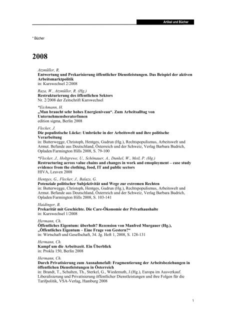 Publikationsliste Artikel und Bücher Stand: Herbst 2008 - FORBA