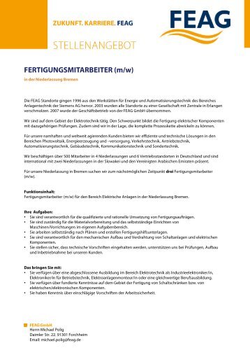 FERTIGUNGSMITARBEITER (m/w) - FEAG GmbH