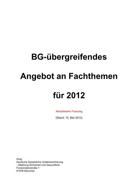 BG-übergreifendes Angebot an Fachthemen für 2012 - Deutsche ...