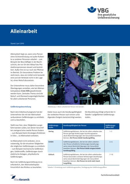 Alleinarbeit - VBG