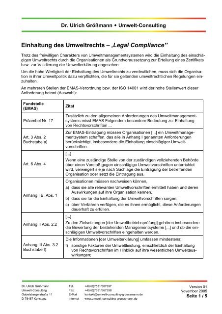 Einhaltung des Umweltrechts – ‚Legal Compliance - Dr. Ulrich ...