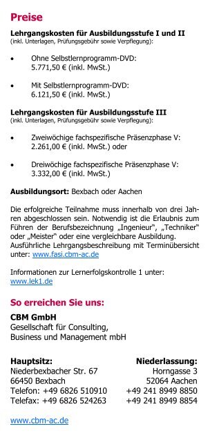Ausbildung zur Fachkraft für Arbeitssicherheit - CBM GmbH Aachen ...