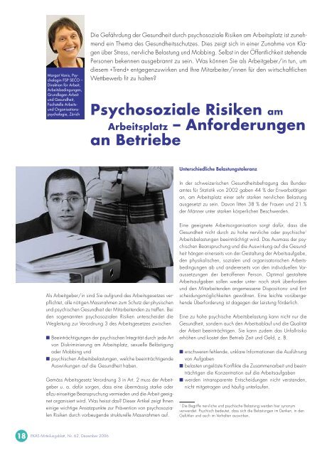 Psychosoziale Risiken am Arbeitsplatz – Anforderungen an Betriebe