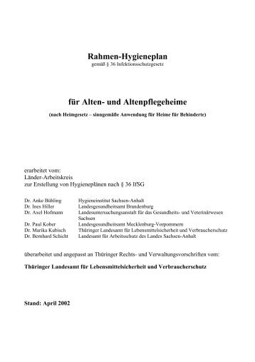 Rahmen-Hygieneplan für Alten- und Altenpflegeheime