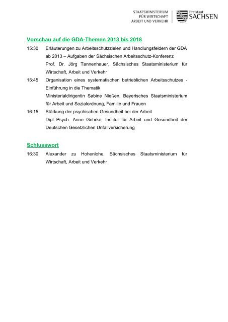 Tagungsprogramm der 2. Sitzung der Sächsischen Arbeitsschutz ...