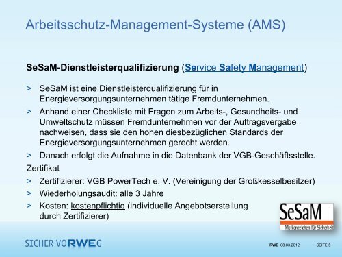 SeSaM-Dienstleisterqualifizierung - RWE.com