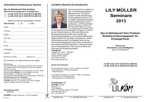 LILY MÜLLER Seminare 2013 - Lilkom