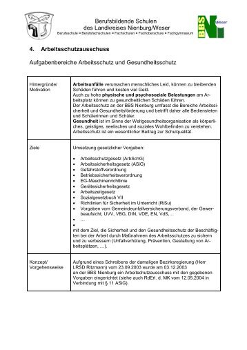 4. Arbeitsschutzausschuss Aufgabenbereiche ... - BBS-Nienburg