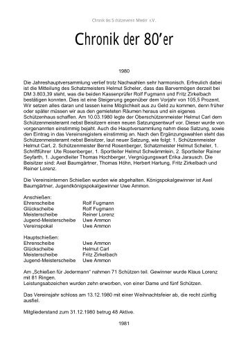 Chronik der 80'er - beim Schützenverein Meeder eV