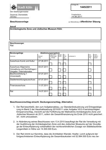 Ratsbeschluss 14. Juli - Stadt Köln