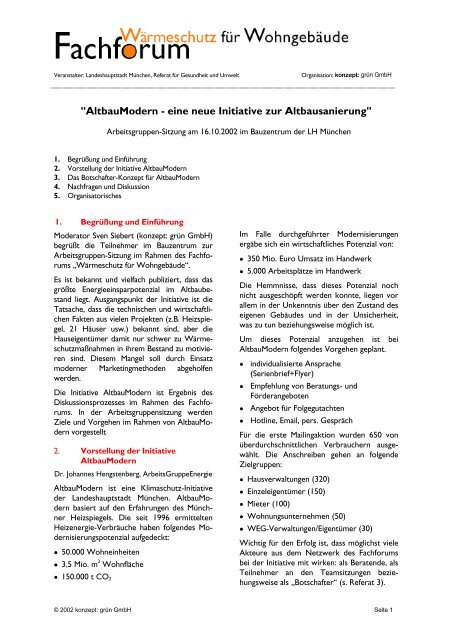 Protokoll AltbauModern (PDF) - Fachforum Wärmeschutz für ...