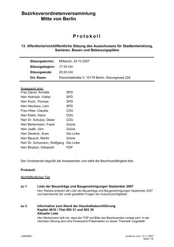 Bezirksverordnetenversammlung Mitte von ... - Frank Bertermann