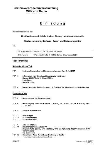 Bezirksverordnetenversammlung Mitte von ... - Frank Bertermann