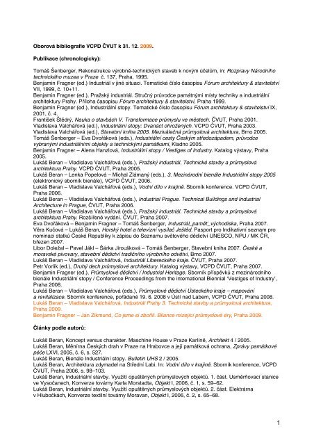 Oborová bibliografie VCPD ČVUT k 31. 12. 2009. Publikace ...