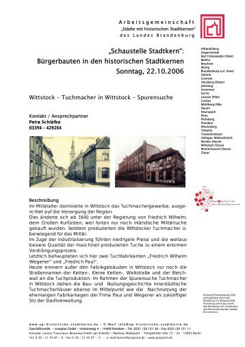 Wittstock - "Städte mit historischen Stadtkernen" des Landes ...