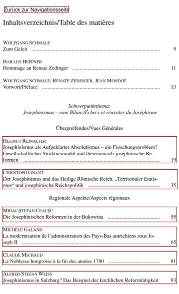 Inhaltsverzeichnis/Table des matières - Dr. Dieter Winkler Verlag