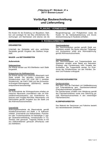 Vorläufige Baubeschreibung und Lieferumfang - Nord-Bau GmbH ...