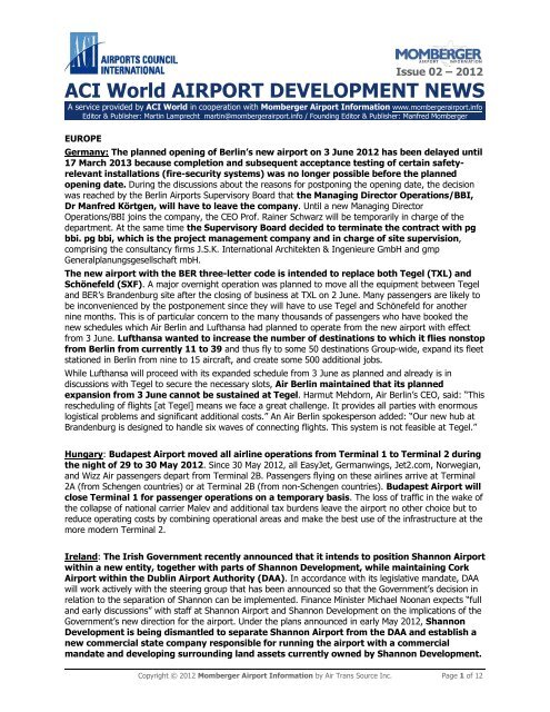 ACI World AIRPORT DEVELOPMENT NEWS