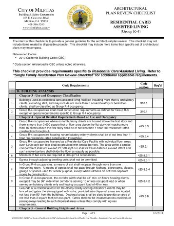 Architectural Plan Review Checklist - Residential ... - City of Milpitas