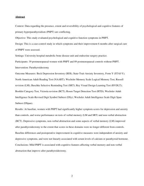 Title: Neuropsychological Features in Primary Hyperparathyroidism ...