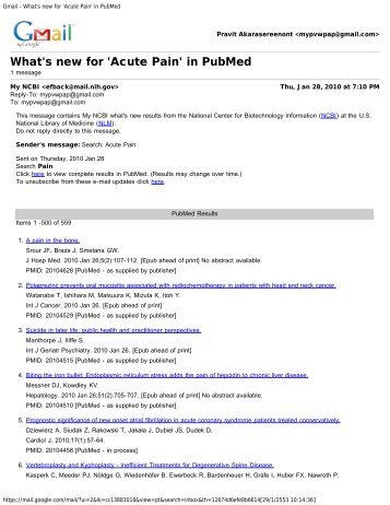 Gmail - What's new for 'Acute Pain' in PubMed - TASP