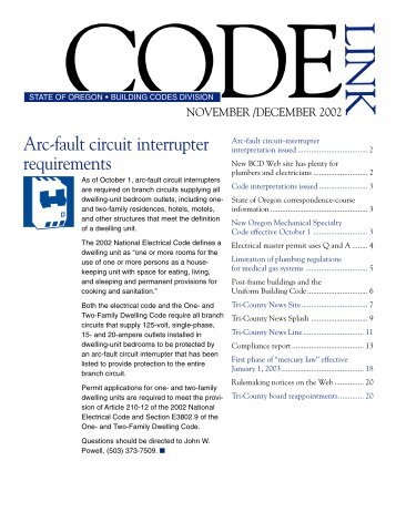 Arc-fault circuit interrupter requirements - DCBS Welcome - State of ...