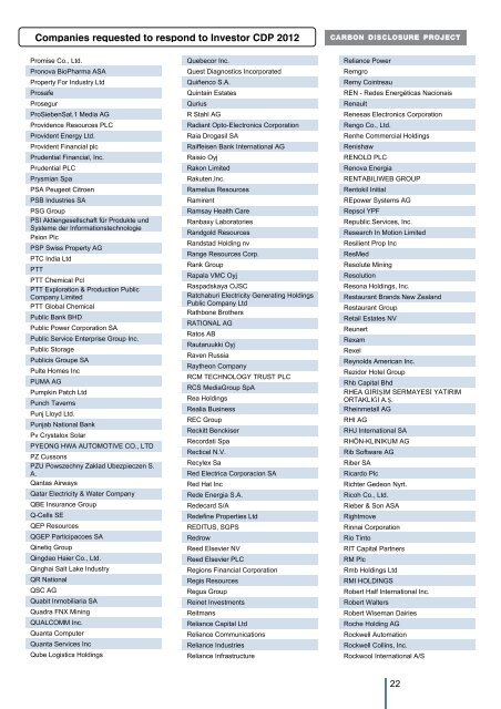 companies in the Investor CDP program - Carbon Disclosure Project