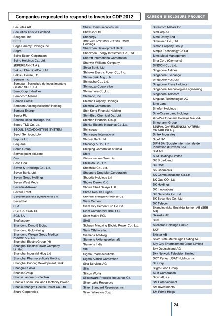 companies in the Investor CDP program - Carbon Disclosure Project