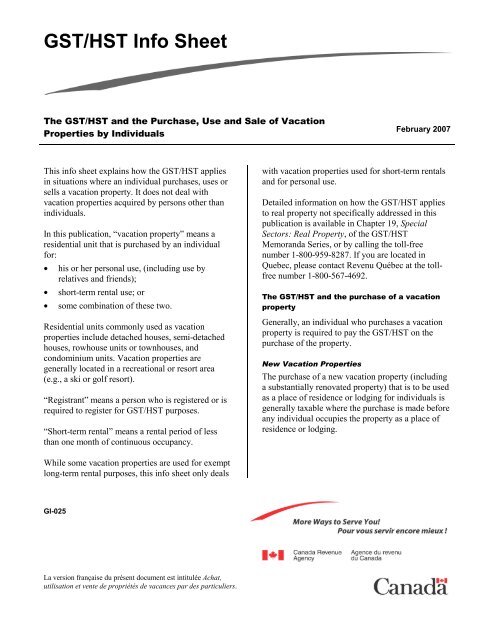 GST/HST Info Sheet - Agence du revenu du Canada