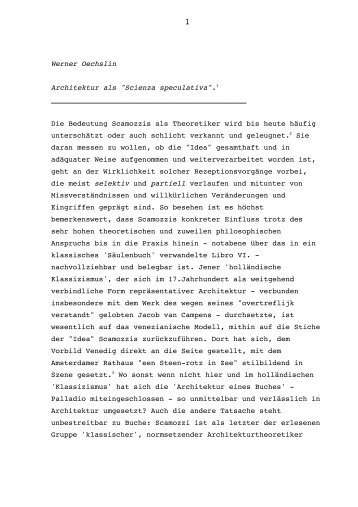 Werner Oechslin Architektur als "Scienza speculativa".1 Die ...