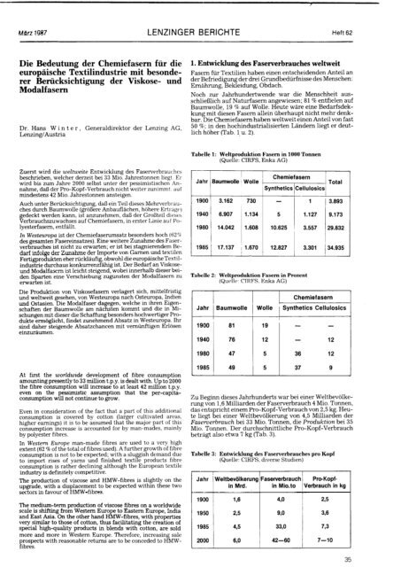 Die Bedeutung der Chemiefasern fr die europische ... - Lenzing Die Bedeutung der Chemiefasern fr die europische ... - Lenzing