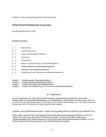 Praktikantenordnung zum Baustellenpraktikum vom 8.07.2011