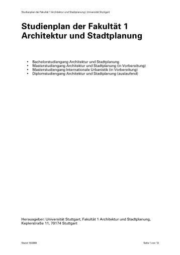 Studienplan der Fakultät 1 Architektur und Stadtplanung