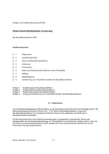 Praktikumsordnung - Fachhochschule Erfurt