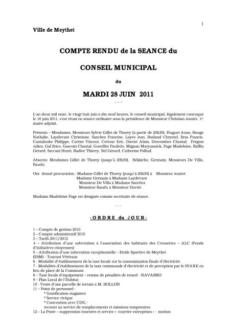 COMPTE RENDU de la SEANCE du CONSEIL MUNICIPAL - Meythet