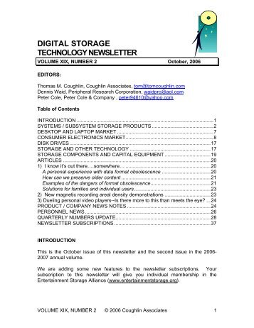 digital storage technology newsletter - Coughlin Associates