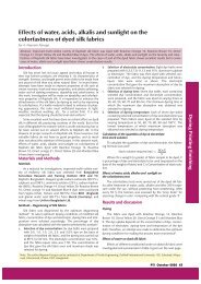 Effects of water, acids, alkalis and sunlight on the colorfastness of ...