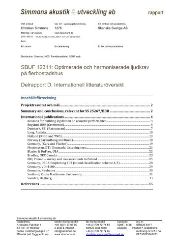 rapport SBUF 12311: Optimerade och harmoniserade ljudkrav på ...