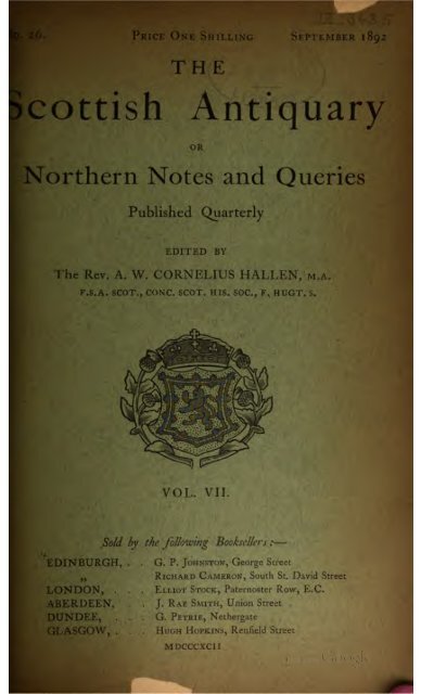 The Scottish Antiquary, Or, Northern Notes ... - Electric Scotland