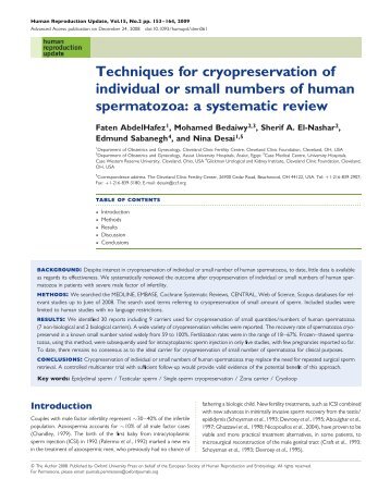 Techniques for cryopreservation of individual or ... - Cleveland Clinic