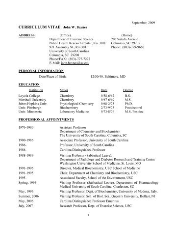 CURRICULUM VITAE: John W. Baynes - Department of Chemistry ...