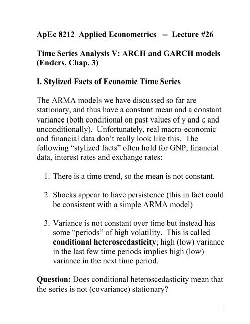 Apec 8212 Applied Econometrics Lecture 26 Time Series - 