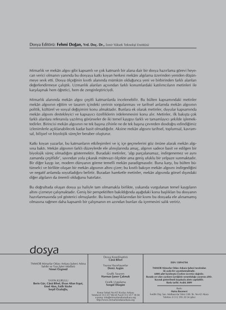 Dosya 17: mimarlık ve mekan algısı - Mimarlar Odası Ankara Şubesi